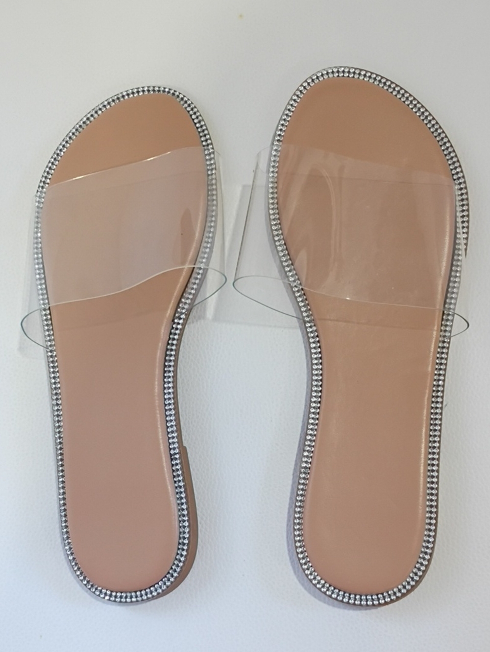 Clear Strap Nude Sandals with Rhinestone Trim